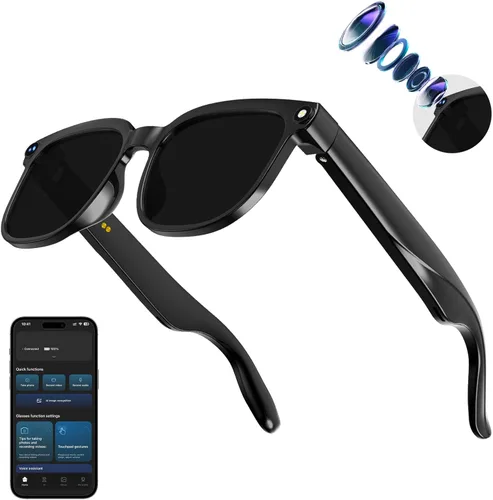 Lentes inteligentes AI con cámara, lentes de cámara de 8 MP, grabación de video antivibración de 1080P, traducción en tiempo real, asistente de voz