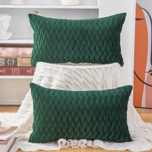 Miniatura 55 de MADIZZ Juego de 2 fundas de almohada decorativas de terciopelo súper suave de 14 x 14 pulgadas, diseño cuadrado verde manzana con textura