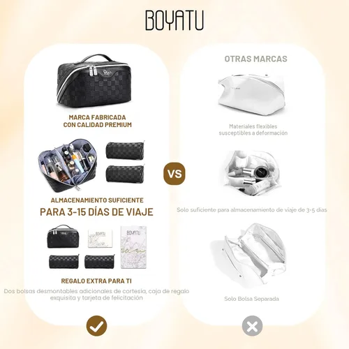 Miniatura 2 de BOYATU Bolsa organizadora de maquillaje de viaje, bolsa de cosméticos: Juego de 3 bolsas de maquillaje para mujeres con asa - Bolsas de aseo