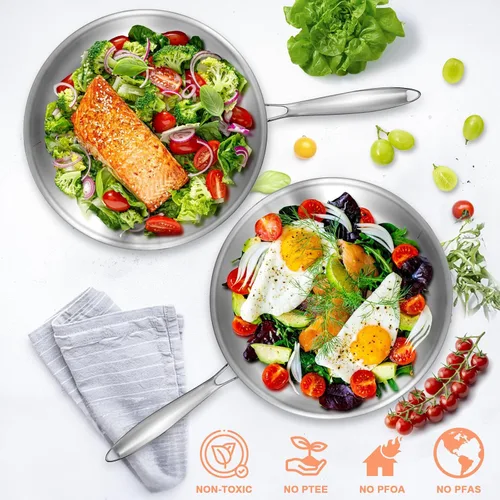 Miniatura 4 de EWFEN Sartén de Acero Inoxidable de Tres Capas de 12 Pulgadas, Sartén Profunda para Freír con Tapas, Compatible con Todas las Superficies de Cocción