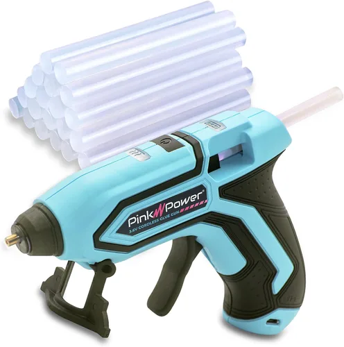 Miniatura 8 de Pink Power Mini kit de pistola de pegamento caliente inalámbrica con soporte, 20 varillas, funciona con pilas, inalámbrico, calentamiento rápido