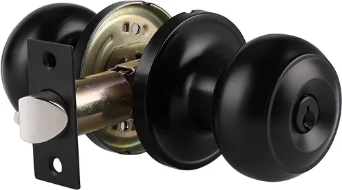 Probrico Perillas de puerta con cerradura y llaves, perilla de cerradura de puerta negra plana para entrada, baño, dormitorio, perilla de bola