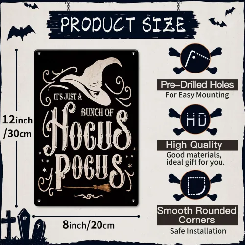 Miniatura 2 de Hocus Pocus - Letrero de metal para decoración de Halloween, letrero de hocus pocus bruja, 8 x 12 pulgadas, letrero de hocus pocus para decoración