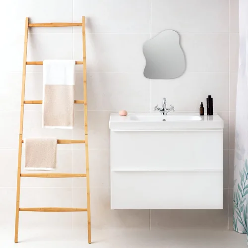 Miniatura 2 de Navaris Escalera para toallas de bambú, estante de madera, toalla, toalla, ropa, barandilla de lino para baño y dormitorio, soporte para toallas