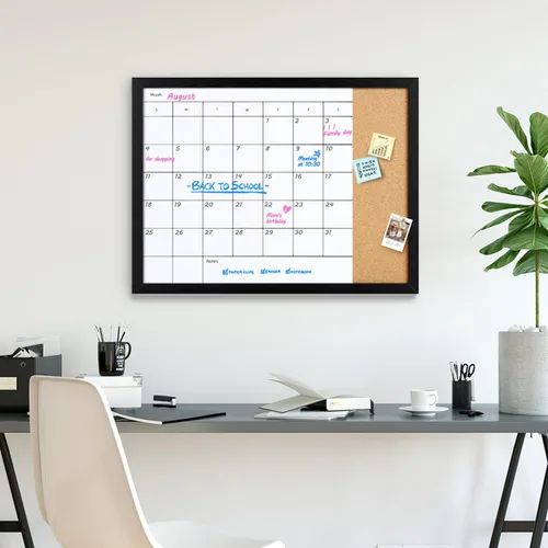 Miniatura 3 de Pizarra de borrado en seco y tablero de corcho, calendario mensual de superficie magnética, pizarra blanca y tablero de anuncios, calendario