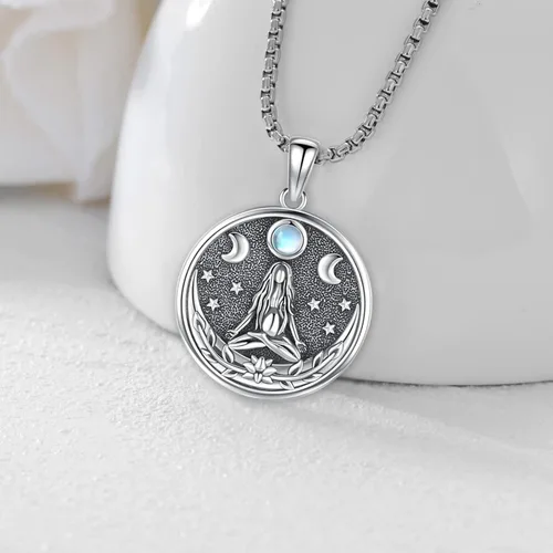 Miniatura 160 de Collar de pentagrama de plata de ley con triple luna, diosa celta, nudo celta, nudo de brujas, Ankh, sol y luna, Hécate, lilith, Santa Muerte