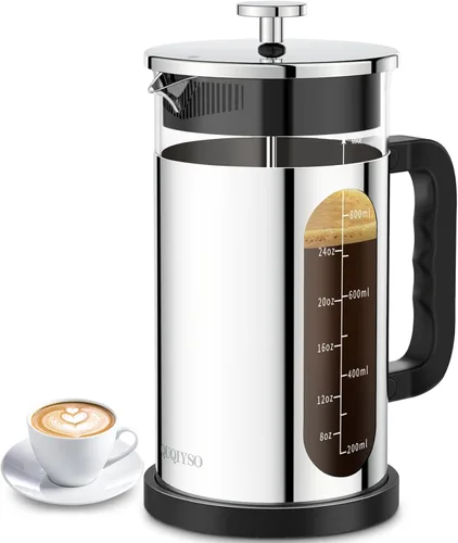 Miniatura 19 de QUQIYSO Cafetera de prensa francesa de acero inoxidable 304 con 4 filtros, resistente al calor, duradera, fácil de limpiar, prensa de café de vidrio