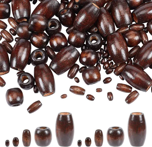 Miniatura 7 de AHANDMAKER 240 cuentas de madera ovaladas naturales, 6 cuentas espaciadoras de madera teñidas, cuentas de tubo de madera teñidas de color marrón