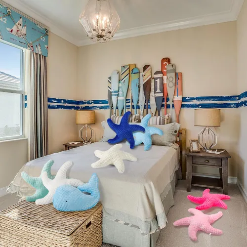 Miniatura 7 de Almohada de estrella de pescadillo de Marble Empire para sofá y cama, almohada de decoración costera, almohada de acento de tema de playa de océano