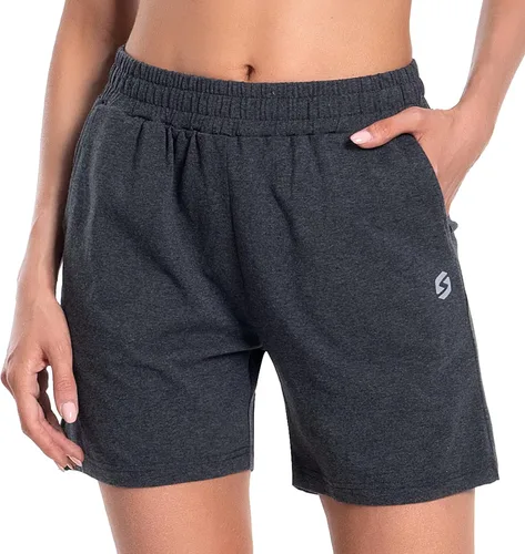Miniatura 9 de Pantalones cortos de algodón para mujer de 5 pulgadas, pantalones cortos con bolsillos profundos para descansar, gimnasio, yoga, caminar, atletismo
