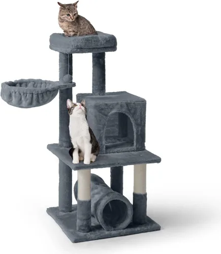 Miniatura 19 de BOWHAUS Árbol alto para gatos grandes o gatitos de interior, árbol de actividades para gatos de varios niveles con postes rascadores, hamaca