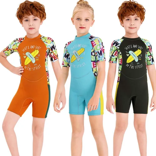 Miniatura 6 de Traje de neopreno térmico para niños, traje de baño corto de 2.5 mm para niñas y niños, juvenil, adolescente, niño pequeño, traje de baño de una