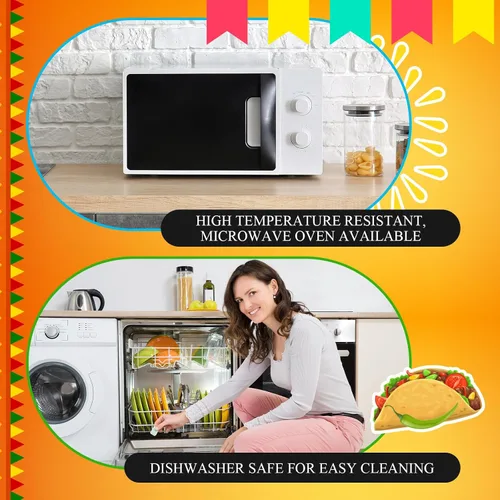 Miniatura 6 de Uiifan 4 platos mexicanos de plástico para fiestas de cumpleaños con divisor de pie para 3 tacos y 2 áreas de inmersión, bandejas para Cinco