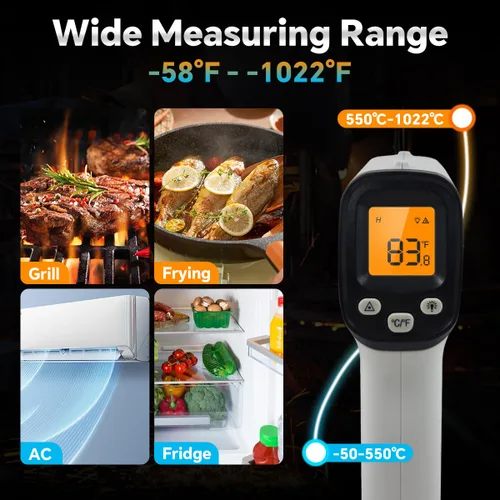 Miniatura 3 de Pistola termómetro digital infrarroja para cocinar, barbacoa, horno de pizza, termómetro infrarrojo láser con retroiluminación, -58℉~1022℉(-58.0