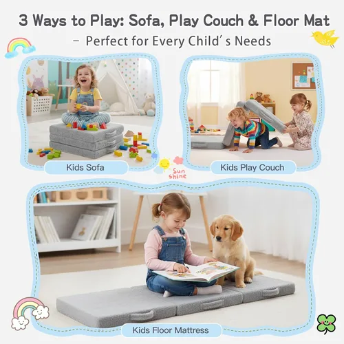 Miniatura 3 de Tiita Colchón de suelo plegable para niños, futón de felpa o tapete de suelo con bolsa de almacenamiento, tapete para siesta de piso para niños