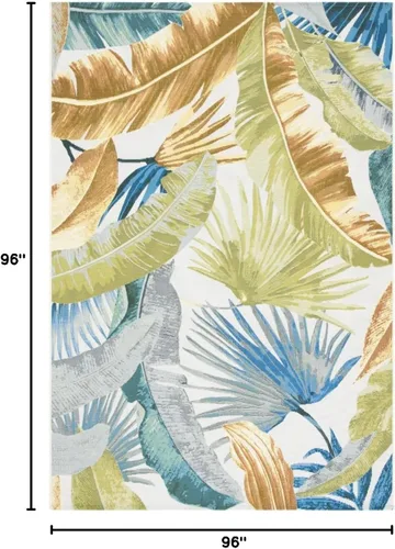 Miniatura 2 de SAFAVIEH Alfombra lavable para exteriores, colección Barbados, 8 pies, cuadrada, dorada y verde, no desprende pelusa y fácil de limpiar, ideal