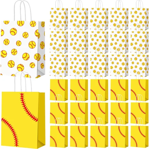 Miniatura 10 de Leinuosen 50 bolsas de fiesta de baloncesto y tenis, regalo de béisbol y tenis, bolsas de golosinas con asa para deportes temáticos suministros