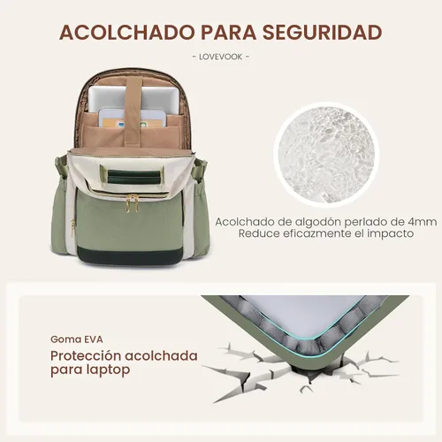 Miniatura 4 de Mochila para laptop LOVEVOOK para mujer, 15,6 pulg. Blanco - Verde frijol - Verde oliva oscuro