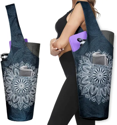 Miniatura 27 de Bolsa de esterilla de yoga impresa a la moda con bolsillo lateral grande y bolsillo con cremallera, bolsa larga de yoga que se adapta a la mayoría