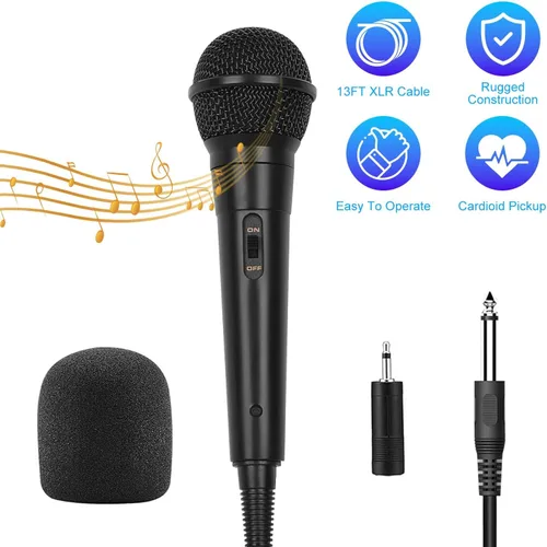Miniatura 2 de Micrófono de mano con cable, micrófono vocal dinámico cardioide de mano dual con interruptor de encendido/apagado, cable de 13 pies, conector