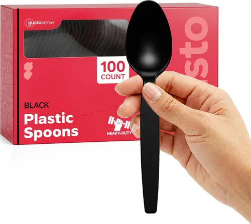 Miniatura 8 de GUSTO Tenedores de plástico negro resistentes [100 unidades] Cubiertos desechables para fiestas, eventos y uso diario (anteriormente Comfy Package)