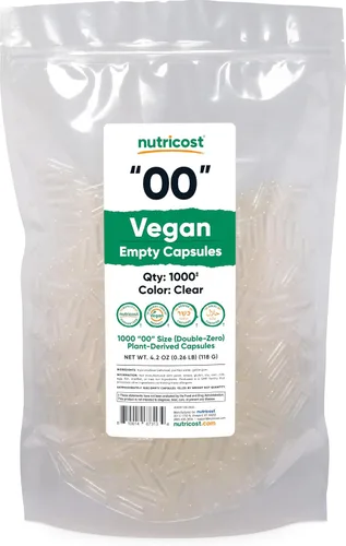 Nutricost Cápsulas vacías tamaño 00 veganas – 1,000 cápsulas transparentes vacías a base de plantas – Certificado Kosher, certificado Halal, sin