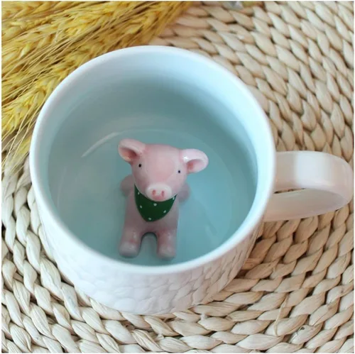 Miniatura 16 de Hotmiss Taza de cerámica con diseño de gato oculto en el interior de animales en 3D, bonitas tazas hechas a mano con dibujos animados, regalo