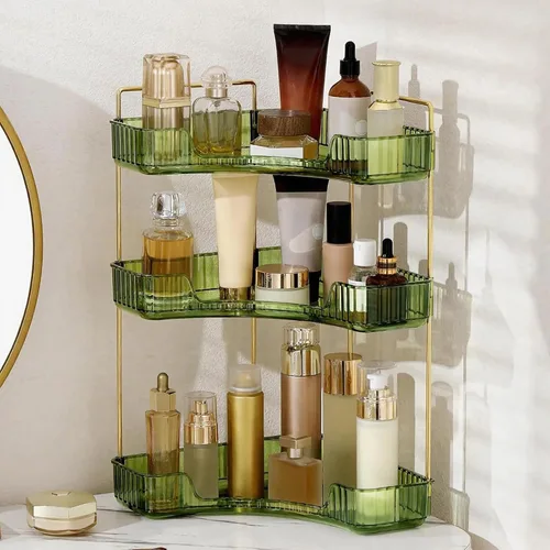 Miniatura 10 de INVSSENE Organizador esquinero para encimera de baño, bandejas organizadoras de tocador para mostrador, organizadores de maquillaje, bandeja de Azul