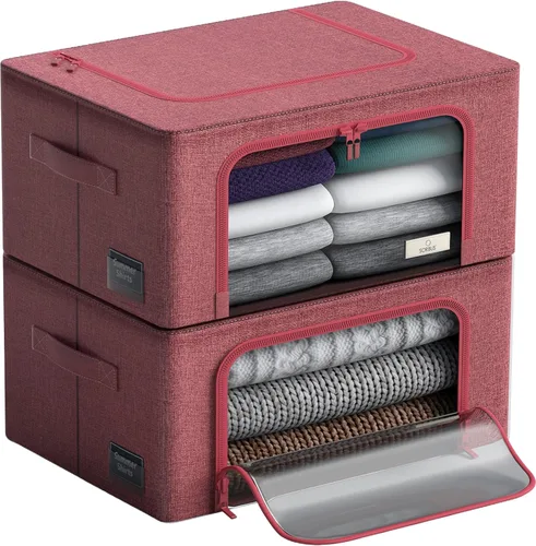Miniatura 16 de Sorbus Contenedores de almacenamiento con marco de metal - Bolsas organizadoras de ropa apilables y plegables - Contenedores de almacenamiento