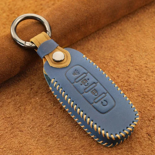 SANRILY Funda de cuero para llavero de 4 botones para Nissan Ariya 8 Gen th New Teana X-Trial Kicks Entry Retro con llavero azul