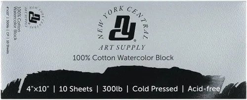 Miniatura 7 de New York Central Bloque de acuarela, prensa fría de 300 libras/22.58 oz/m², 4 x 10 pulgadas, 10 hojas en total, papel de acuarela archivado