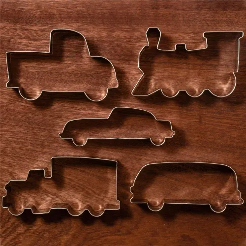 Miniatura 4 de LILIAO Juego de cortadores de galletas de transporte, 5 piezas, cortadores de fondant para tren, camión, camioneta, coche golpeado y autobús, acero
