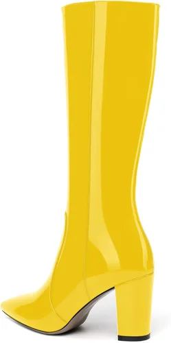 Miniatura 49 de AMBELIGHT Botas altas hasta la rodilla con cremallera y puntera puntiaguda para mujer, de patente sólida, tacón alto, 3.3 pulgadas