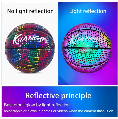 Miniatura 3 de Kuangmi Baloncesto reflectante brillante holográfico luminoso para juego nocturno, canasta iluminada, tamaño oficial 7 29.5 pulgadas
