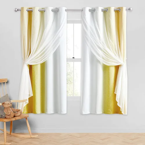 Miniatura 17 de Cortinas 100% opacas con superposición de gasa Mix and Match de doble capa, 54 pulgadas de largo, 2 paneles para dormitorio y sala de estar, azul
