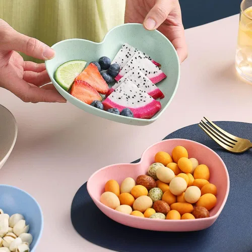 Miniatura 5 de Juego de 10 platos llanos en forma de corazón, platos de 6 pulgadas, bandeja de frutas, cuencos de aperitivos sin BPA (rosa)