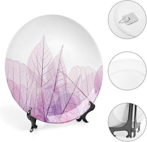 Miniatura 4 de XISUNYA Plato decorativo de 7 pulgadas, cerámica con hojas de cerámica, esqueleto, flores de primavera transparentes de fantasía, impresión de moda
