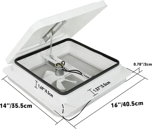 Miniatura 2 de Rejilla de ventilación de techo de 14 pulgadas para caravana, remolque, tapa blanca universal, ventilación de techo con ventilador de ventilación