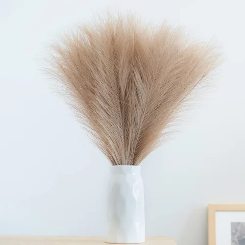 Miniatura 10 de Hierba de pampa sintética decorativa, 18 pulgadas/45 cm, hierba artificial de pampas esponjosa, arreglo floral pomposo de 6 tallos para decoración