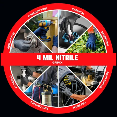Miniatura 7 de London Labs Guantes desechables de nitrilo negro, sin látex y sin polvo, guantes de goma de 4 mil, para limpieza, cocina, mecánicos (XS-XXL)