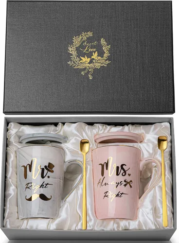 Miniatura 10 de Biching 50 aniversario de boda para parejas, tazas doradas del 50 aniversario para padres, abuelos, tazas de 14 onzas con cucharas, tapas, tarjeta