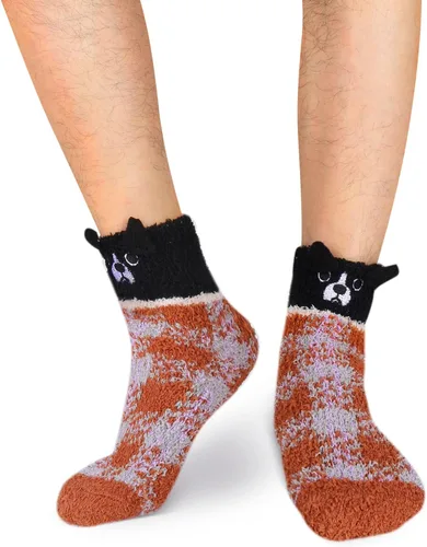 Miniatura 9 de Violet Mist Calcetines mullidos para hombre, unisex, lindos animales, acogedores, divertidos, esponjosos, cálidos, de invierno, de felpa