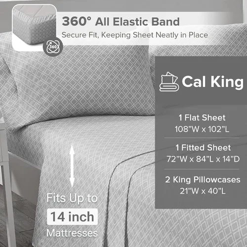 Miniatura 5 de Comfort Spaces - Juego de cama de franela de algodón cálido y transpirable con sábanas de bolsillo profundo y fundas de almohada, tamaño Cal King