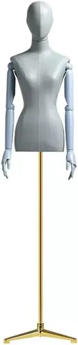 Miniatura 11 de Maniquí de forma de vestido femenino, torso de maniquí de cuerpo de poliuretano con soporte de metal ajustable en altura, brazos de madera, cuerpo
