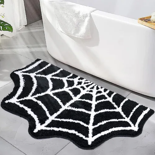 Miniatura 8 de Meetory Alfombra de baño de Halloween – Tapete de baño de telaraña, lavable a máquina, tapete gótico para Halloween, tapete de baño gótico