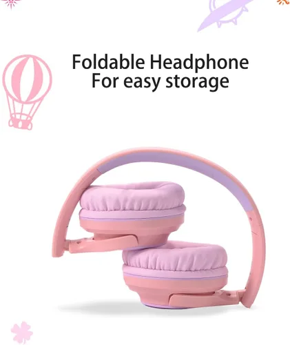 Miniatura 3 de U20 - Auriculares para niños, color rosa, auriculares con cable para niños con control de volumen seguro de 94 dB, diseño plegable, cómodos