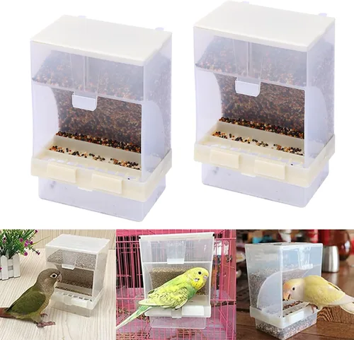 Miniatura 7 de PINVNBY Comedero para pájaros sin ensuciar, 2 unidades, alimentador automático para pájaros para jaulas, contenedor de alimentos para semillas
