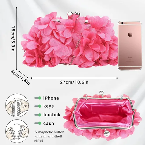 Miniatura 3 de JAMBHALA Bolso de noche para mujer, pequeño bolso floral con cadena para boda, fiesta, baile de graduación