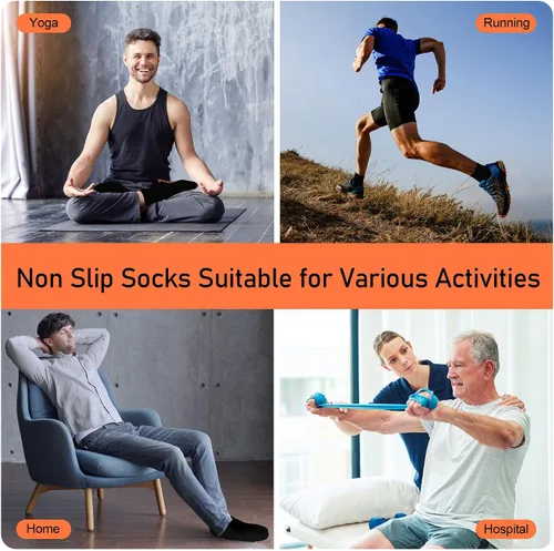 Miniatura 7 de GRPSKCOS Calcetines antideslizantes para hombre, calcetines de casa con empuñaduras, 3 pares antideslizantes para yoga, pilates, azulejos, pisos