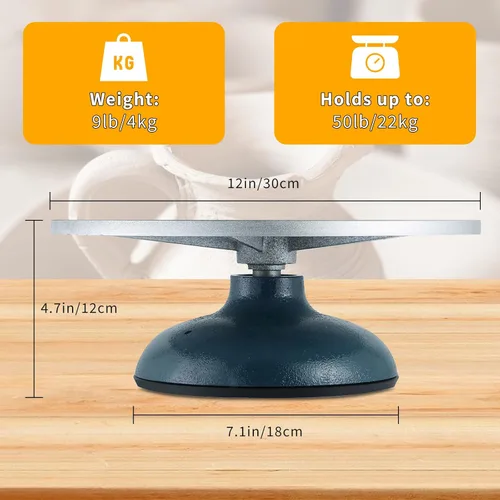 Miniatura 2 de FLKQC Rueda de escultura de cerámica de cerámica Rueda de metal resistente de 12 pulgadas de diámetro para decoración de cerámica con funda